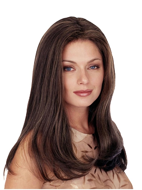 20'' Radiant Brown Straight  Without Bangs  Monofilament Long Synthetic Wigs