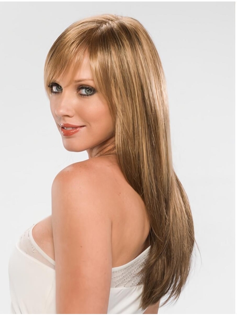 22'' Blonde Straight With Bangs Capless Synthetic Fashionable Long Women Wigs