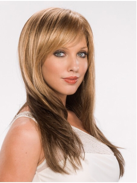 22'' Blonde Straight With Bangs Capless Synthetic Fashionable Long Women Wigs