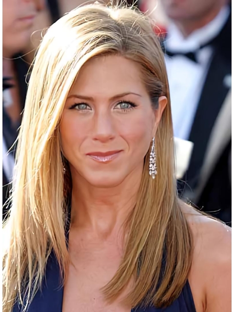 16'' Ideal Blonde Straight Layered Without Bangs Capless Long  Synthetic Women Jennifer Aniston Wigs