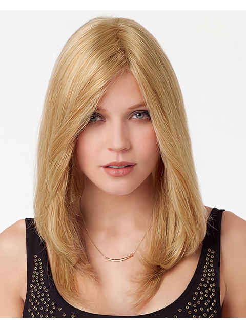 18'' Good Blonde Straight Without Bangs Capless Long Human Hair Women Wigs