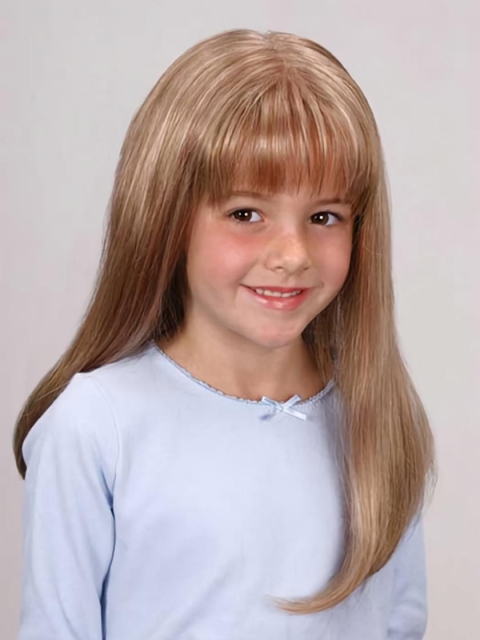 Great Blonde Straight With Bangs Monofilament Lace Front Long Synthetic Kids Wigs