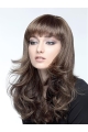 18'' Wavy  Brown With Bangs Capless Synthetic Long Human Hair Wig