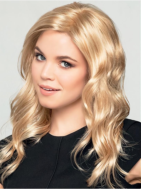 18'' Blonde Layered Wavy Without Bangs  Monofilament Lace Front Synthetic  Long Women Wigs 