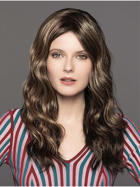  16" Wavy Without Bangs Brown Monofilament Lace Front  Long Synthetic Women Wig