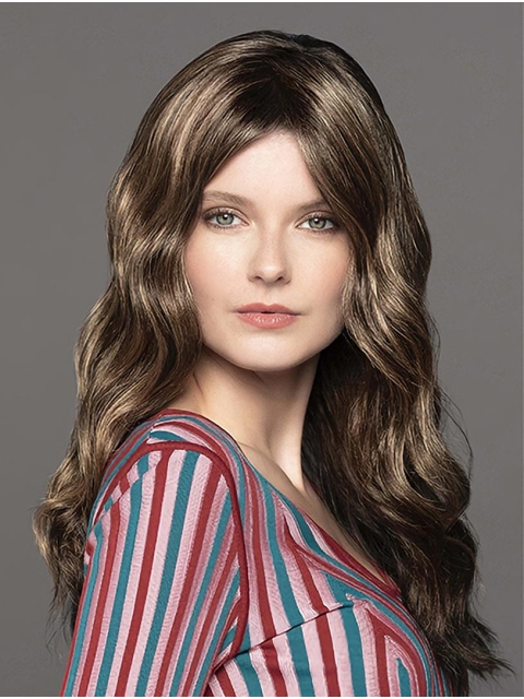  16" Wavy Without Bangs Brown Monofilament Lace Front  Long Synthetic Women Wig