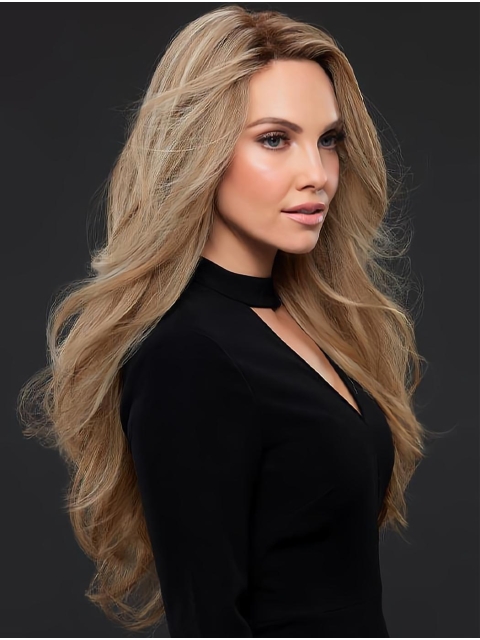 20'' Good Blonde Long Wavy Without Bangs 100% Hand-Tied Monofilament Human Hair Women Wigs