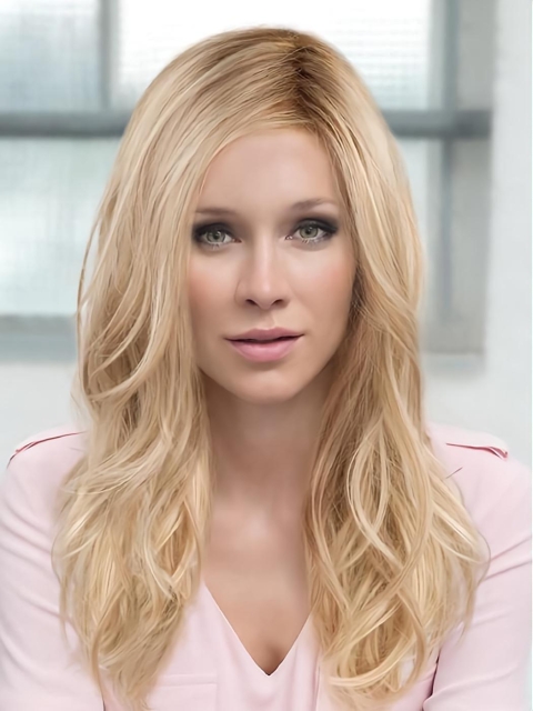 18'' Wavy Without Bangs Monofilament Lace Front Long Synthetic Blonde Women Wigs