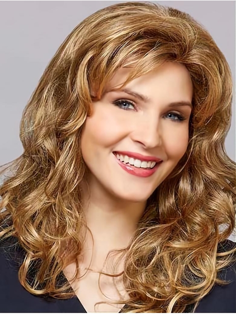 16" Wavy Without Bangs Layered Capless Blonde Long Synthetic Women Wigs