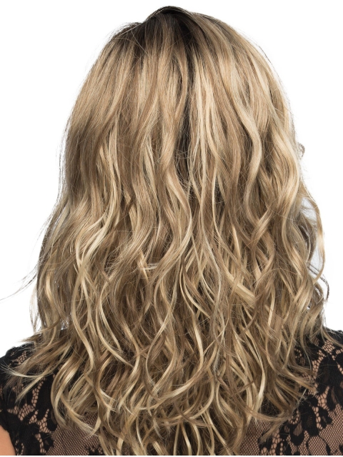 16" Wavy Without Bangs Monofilament Lace Front Blonde Long Synthetic Women Wigs