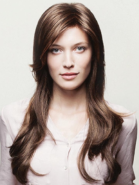 18" Wavy Brown Layered Capless  Long Synthetic Women Wigs