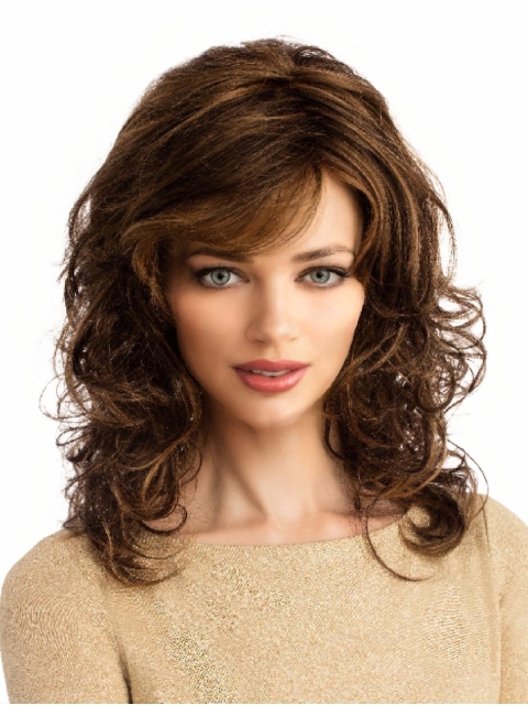 14" Long Wavy Brown Monofilament Fabulous Synthetic Women Wigs