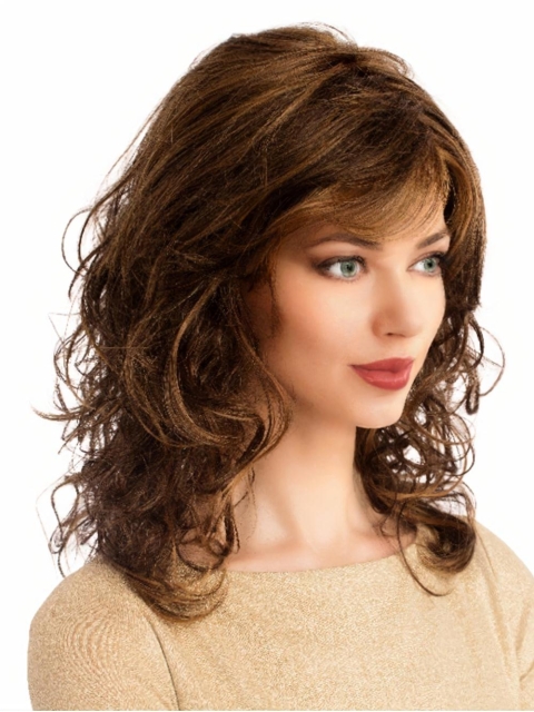 14" Long Wavy Brown Monofilament Fabulous Synthetic Women Wigs