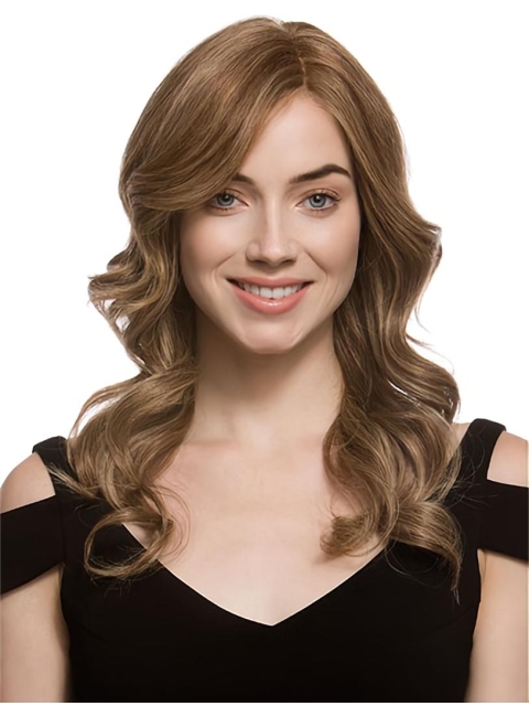 Affordable Wavy Without Bangs 100% Hand-Tied Monofilament Remy Human Hair Long Women Wigs