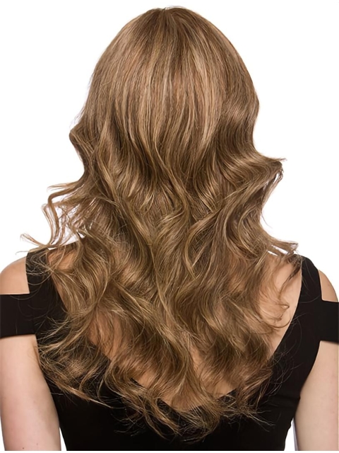 Affordable Wavy Without Bangs 100% Hand-Tied Monofilament Remy Human Hair Long Women Wigs