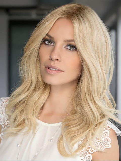 15'' Wavy Without Bamngs Platinum Blonde 100% Hand-Tied Monofilament Human Hair Women Wigs