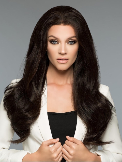 26'' Wavy Without Bangs 100% Hand-Tied Black Monofilaament Lace Front Human Hair Women Wigs