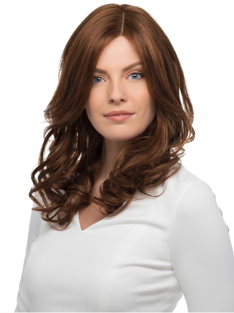 16'' Wavy Brown Layered 100% Hand-Tied Monofilament  Human Hair Women Wigs