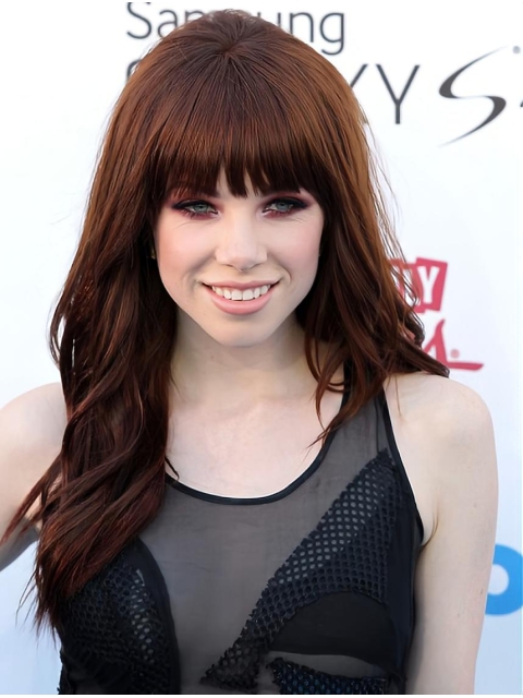 18" Auburn Wavy With Bangs Capless Human Hair Carly Rae Jepsen Wigs