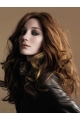 22'' Stylish Brown Wavy Without Bangs 100% Hand-Tied Monofilament Long Remy Human Hair Women  Wigs