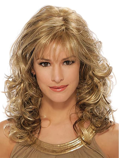 Modern Blonde Wavy With Bangs Capless Long Classic Synthetic Women Wigs