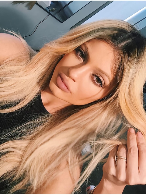 2016 Long Wavy Wihtout Bangs Lace Front Blonde Layered Synthetic Kylie Jenner Inspired Women Wigs