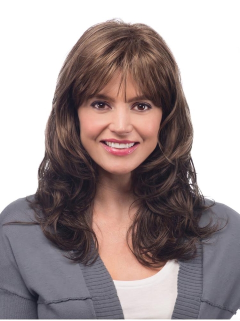 16'' Capless Wavy With Bangs Brown Long Synthetic Women Wigs