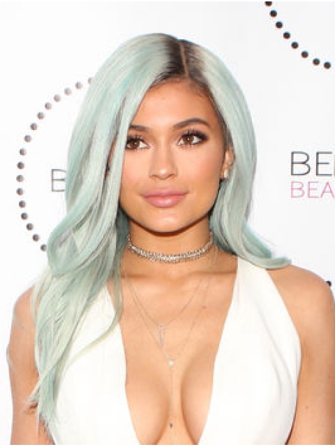 16'' Gorgeous Long Wavy Without Bangs Lace Front Synthetic Grey Kylie Jenner Inspired Wigs