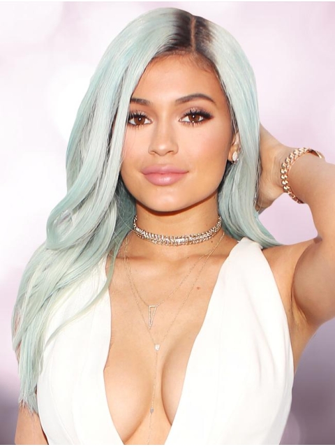 16'' Gorgeous Long Wavy Without Bangs Lace Front Synthetic Grey Kylie Jenner Inspired Wigs