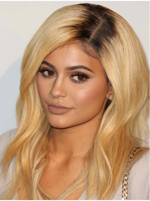 Affordable Long Wavy Without Bangs Lace Front Blonde Layered Synthetic Kylie Jenner Inspired Wigs