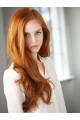 22'' Classic Long Wavy Without Bangs Full Lace Copper Human Hair Wigs 