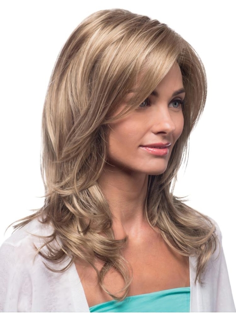 Blonde Wavy Without Bangs Lace Front Synthetic Heat Friendly Long Women Wigs