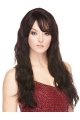 18'' Graceful Brown Wavy With Bangs Capless Long Human Hair Women Wigs