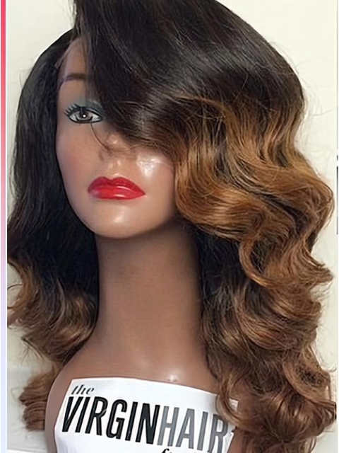 22'' long Wavy Style Lace Front 100% Remy Hair Women Ombre Wigs