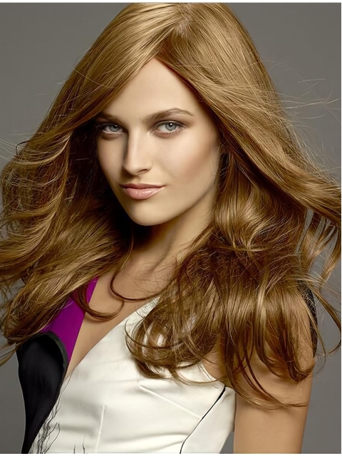 20'' Perfect Blonde Long Wavy With Bangs Monofilament Beautiful Human Hair Wigs