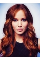 20'' Trendy Long Wavy Without Bangs Capless Copper Human Hair Wigs 