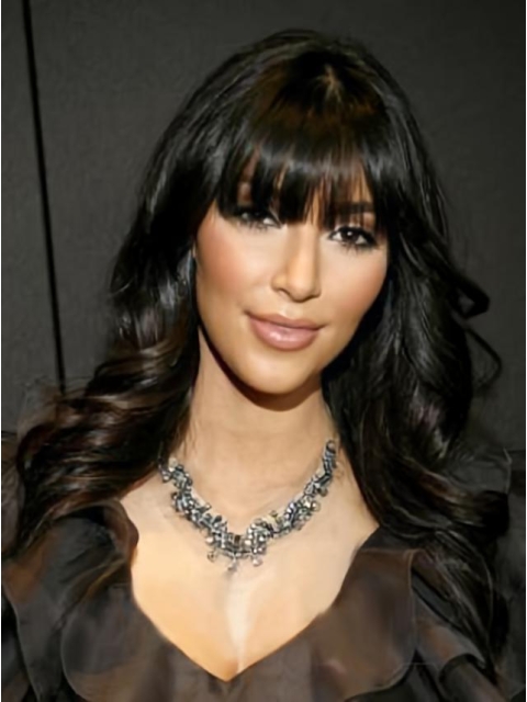 18'' Wavy With Bangs Black Capless 100% Human Hair Kim Kardashian Wigs