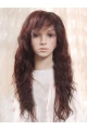 22'' Soft Auburn Wavy With Bangs 100% Hand-Tied Remy Human Hair Long Women Wigs