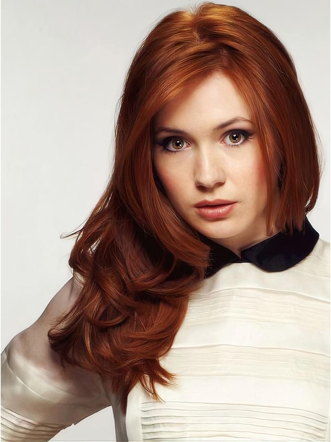 20'' High Quality Long Wavy Without Bangs Hand Tied Copper Human Hair Wigs 