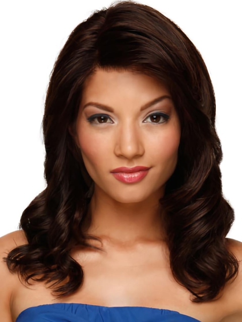 Auburn Layered Lace Front Wavy Without Bangs Impressive Long Human Hair Wigs