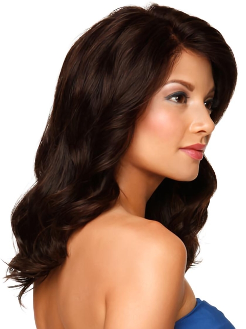 Auburn Layered Lace Front Wavy Without Bangs Impressive Long Human Hair Wigs