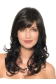 20'' Graceful Black Wavy With Bangs Capless Long Human Hair Women Wigs