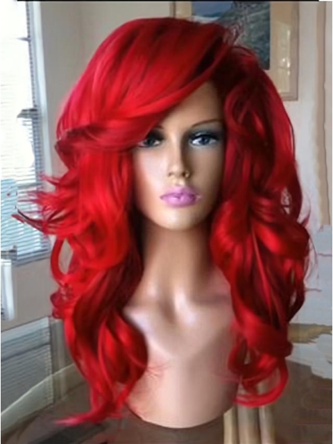 18 Inches Long Wavy Capless Synthetic Red Wigs