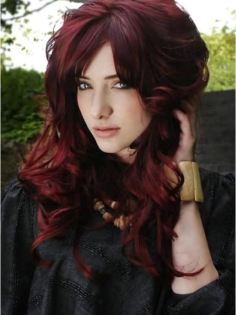 New Arrival Dark Red 18 Inches Wavy Lace Front Wigs