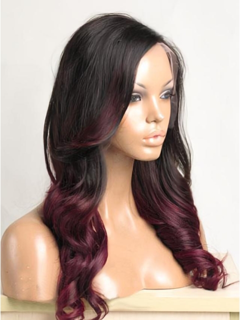 Ombre Hair Color Long Wavy 100% Human Hair Full Lace Wig