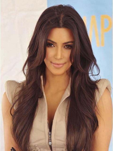 Kardashian Hairstyle Long Loose Wavy 26 Inches Lace Front 100% Real Human Hair Wig