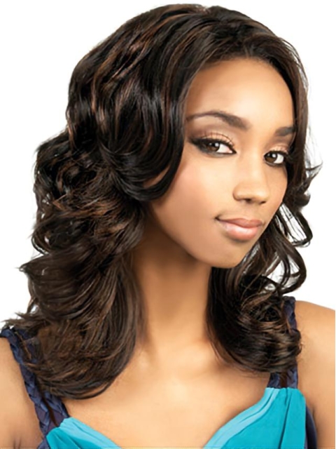 Graceful Brown Wavy Long African American Wigs