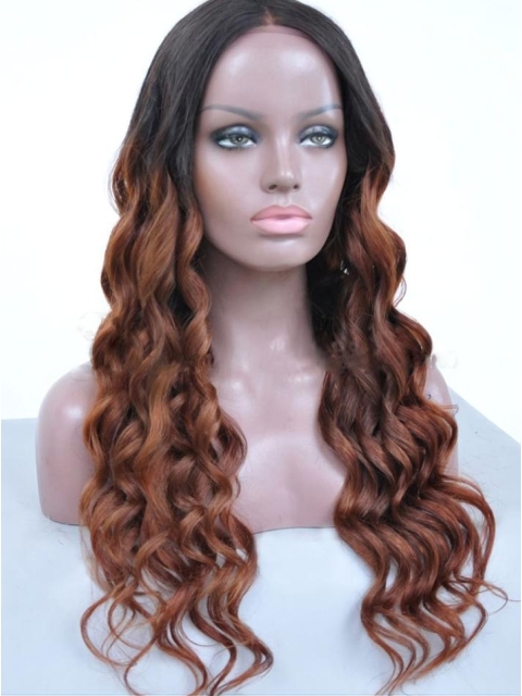 24" Long Wavy Full Lace Wigs Ombre African American Wigs