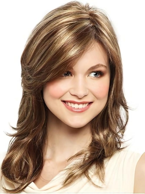 Sleek Brown Wavy Long Synthetic Wigs