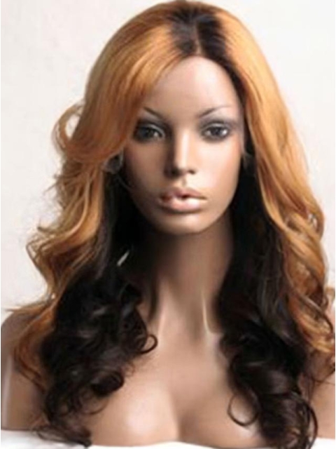 Designed 24 Inch long Wavy Style Lace Front 100% Remy Hair Ombre Wigs